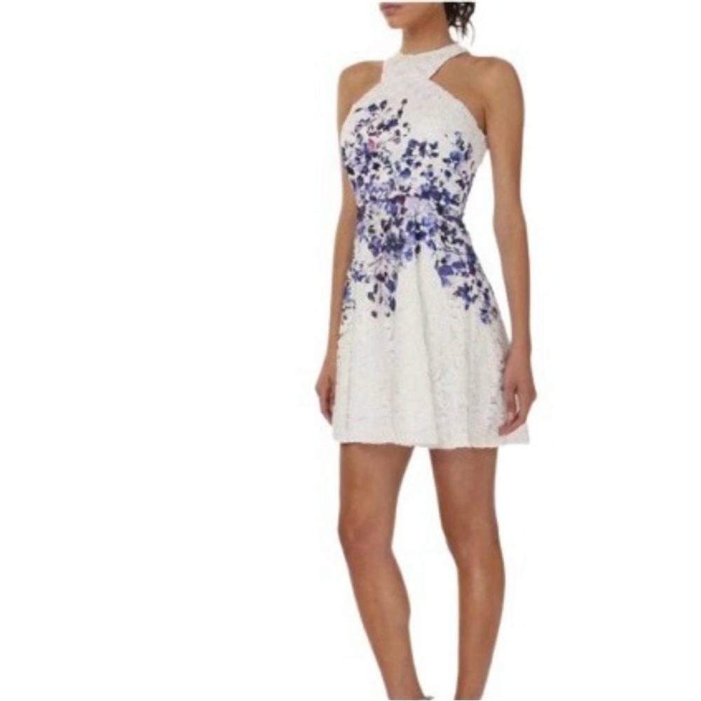 Jay Godfrey Womens Mini Fit and Flare Dress White Purple Floral Crochet 8
